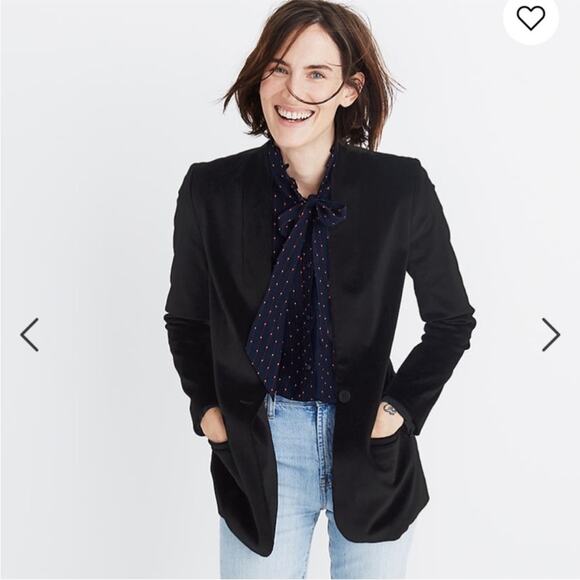 Madewell Black Velvet Single Button Collarless Blazer 0 - Picture 2 of 6
